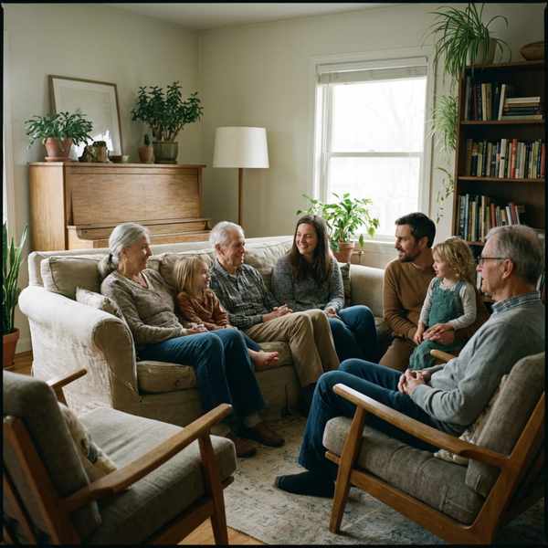 Visiting Grandparents With Different Rules: How To Prepare Kids 2 Family sitting together and calmly talking in a living room